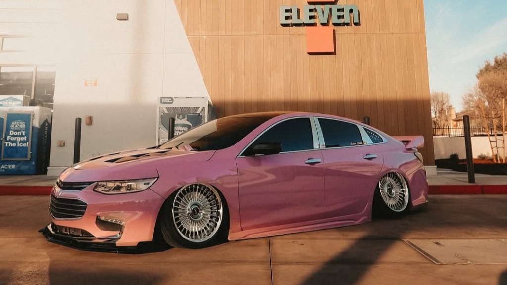 After - Pink Wrapped Chevy Malibu by Coronas Customz